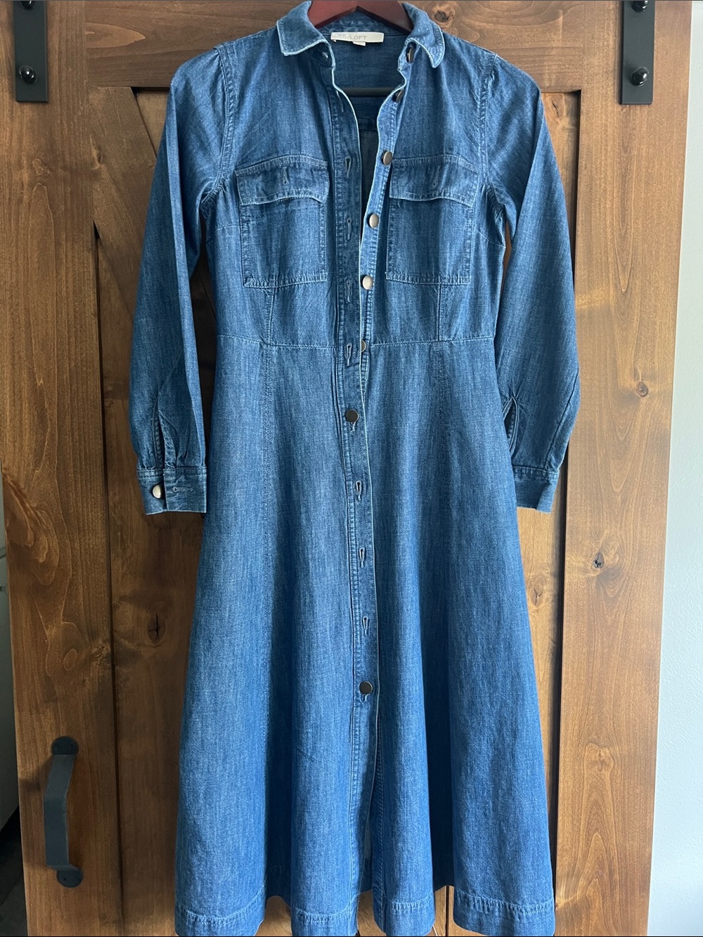 LOFT Blue Denim Button-Front Shirt Dress